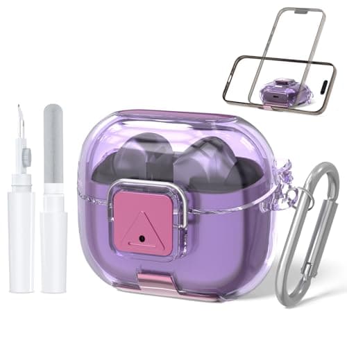 Secure Lock Cover for Galaxy Buds 3 Pro Case (2024) / Galaxy Buds 3 FE (2025), Soft TPU Shockproof Protective Case for Samsung Buds 3 Earbuds with Phone Stand/Cleaning Pen & Keychain (Clear Purple)