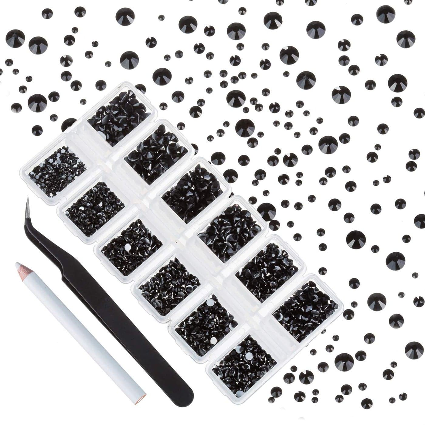 4200 Pieces Flat Back Rhinestones for Craft Round Crystal Gems Stickers for Clothes 15 mm 48 mm 6 Sizes Black