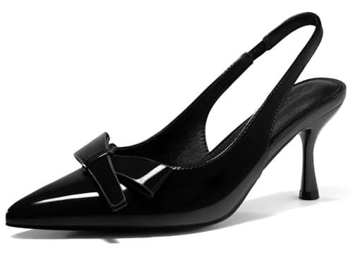 Coutgo Womens Slingback Kitten Heels Bow Closed Pointed Toe Pumps Slip on Office Work Dress Shoes, Black, Size 7
