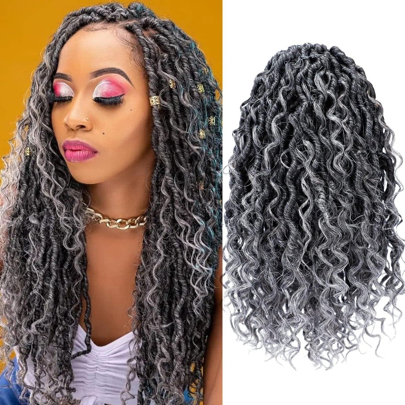 LIYATE Goddess Locs Crochet Hair 10 Inch 6 Packs Faux Locs Crochet Hair for Kids Pre Looped Soft River Locs Crochet Braids with Curly Ends Bohemian Locs Synthetic Hair ExtensionsT1BGray