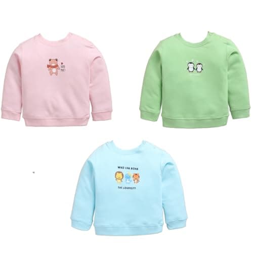 Peek-A-Boo Infant Winter Wear Full Sleeves Sweatshirt in 100% Cotton Loopknit Fabric for Ultra-Soft, Breathable Comfort, Pack of 3