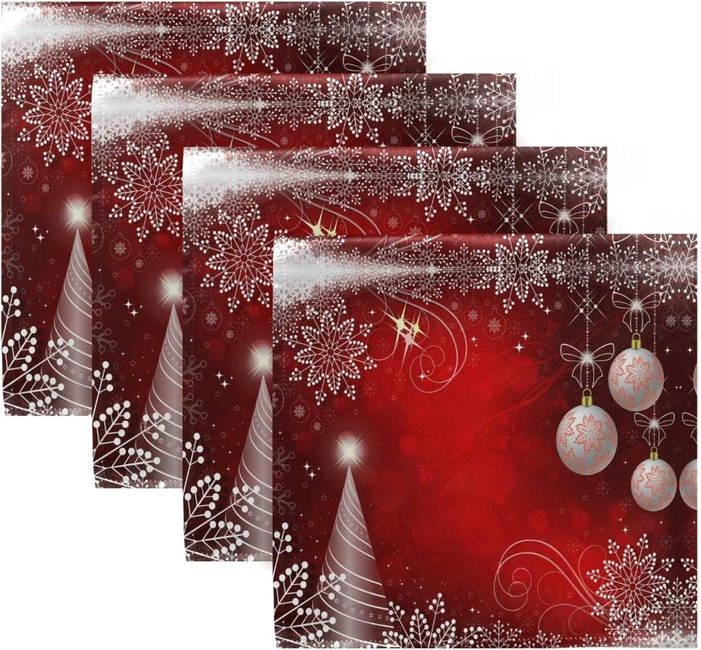 ALAZA Snowflakes and Christmas Tree Red Cloth Napkins Dinner Napkins Set of 4Reusable Table Napkins Washable Polyester Fabric for Cocktail Party Holiday Wedding Home Decorative