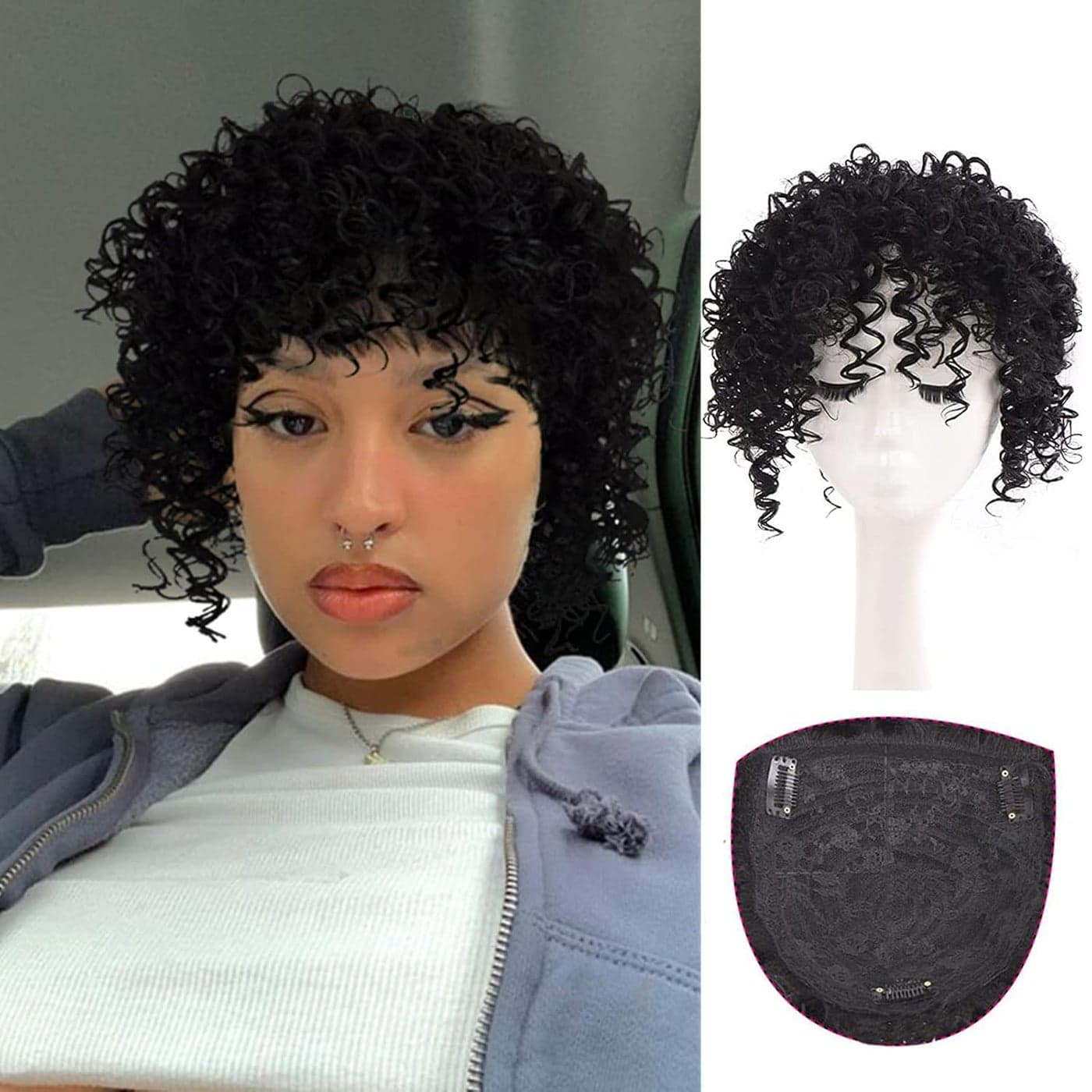 KRSI Short Afro Puff Kinky Curly Synthetic Hair Toppers Hair Pieces for Women Wiglets Hairpieces Toppers Pieces Wigs for Black Women With Thinning Hair Topper With Bangs1B