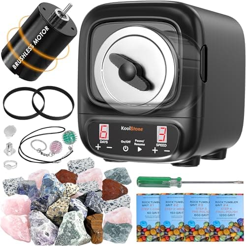 KoolStone C1 Pro Max Professional Rock Tumbler Kit Large 3LB Capacity Brushless Motor Up to 6X More Noise Cancelling Ultra Quiet Rotary Polisher with Full Accessories Ideal for Adults Kids