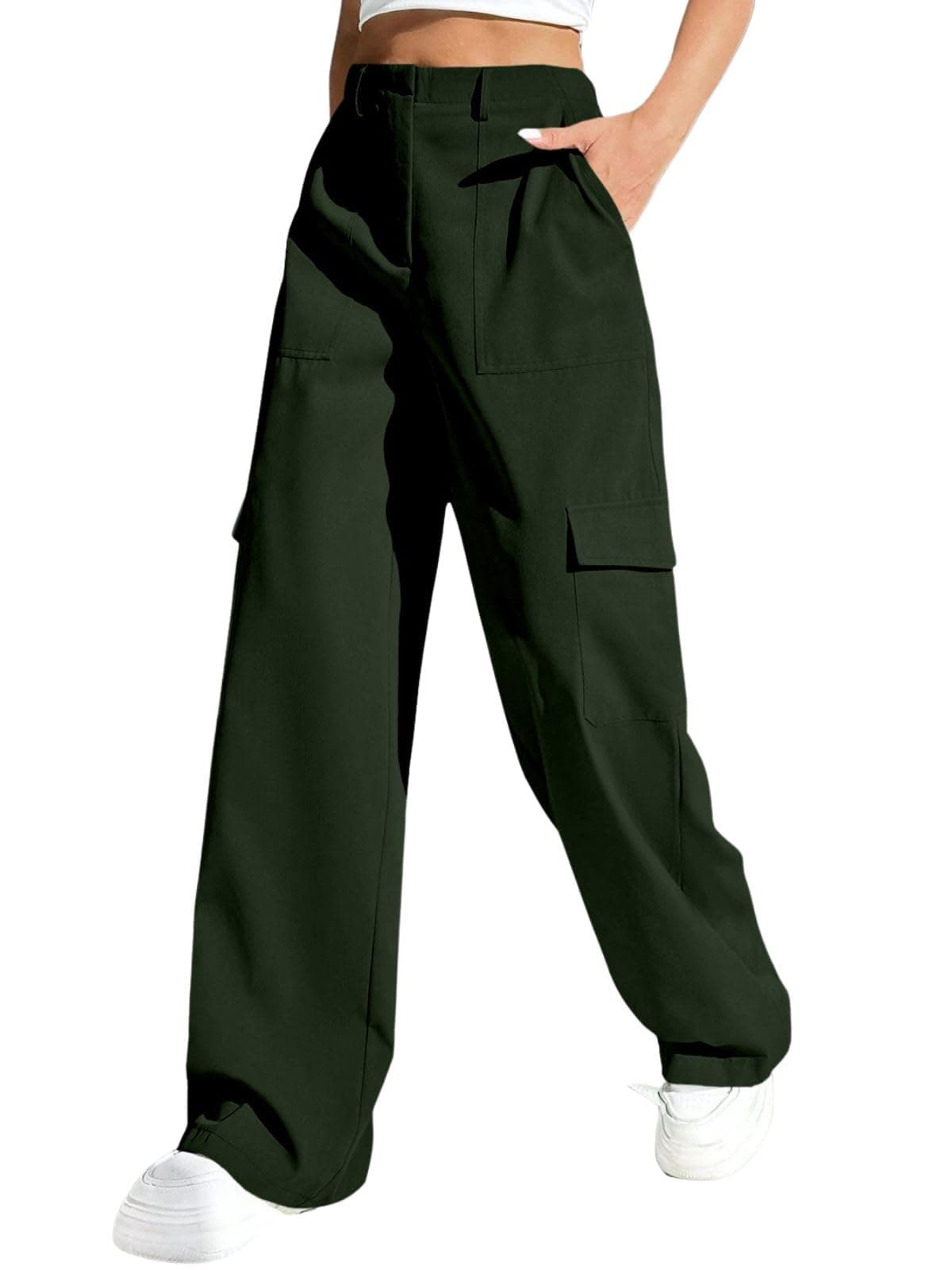 GRECIILOOKS Women Cargo Pant Dark Green
