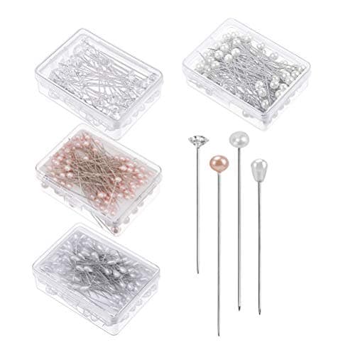 400 Pcs Bouquet Pins Flower Pin 4 Styles Boutonniere Pins Pearl Crystal Head Corsage Pin for Dressmaking Jewelry Flower Decoration