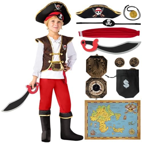 Spooktacular Creations Halloween Pirate Costume Kids Red Boys Pirate Costume Deluxe Set with Accessories for Toddler Halloween DressUp Themed Party Small 57 yrs