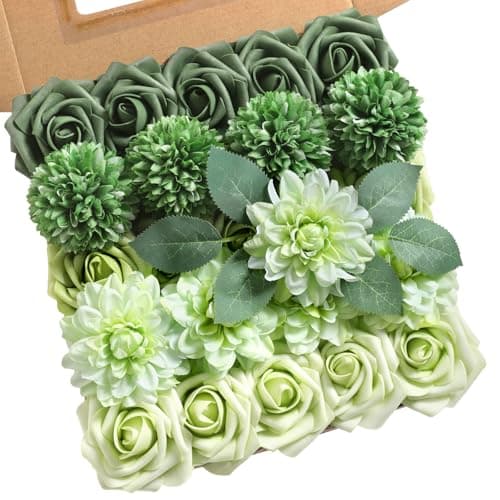 rongflower Artificial Flowers Combo Box Set Gradient Color Flower Leaf with Stems for DIY Wedding Bouquets Centerpieces Baby Shower Party Home Decorations (Green)
