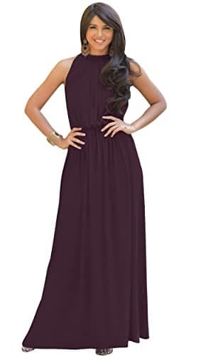 KOH KOH Plus Size Womens Long Sexy Sleeveless Bridesmaid Halter Neck Wedding Party Guest Summer Flowy Casual Brides Formal Evening A-line Gown Gowns Maxi Dress Dresses, Sangria Wine XL 14-16