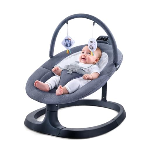 VaVaSoo 2-in-1 Electric Baby Swing, Toddler Seat up to 66 lbs, Dual-Arm Support for Enhanced Stability, 3 Swing Motions & 8 Soothing Sounds, Baby Rocking Chair with Remote,Adjustable Height, Dark Gray
