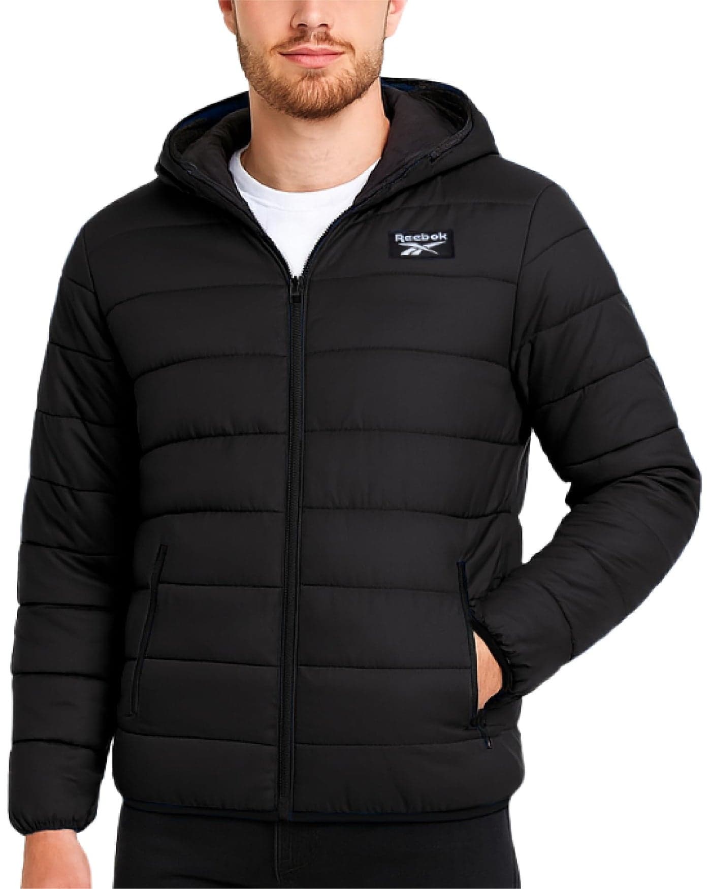 Reebok Mens Puffer Jacket - Lightweight Quilted Glacier Shield Plus Size Puffer Jackets for Men - Insulated Mens Winter Coats, Size 5X-Large, Solid Black