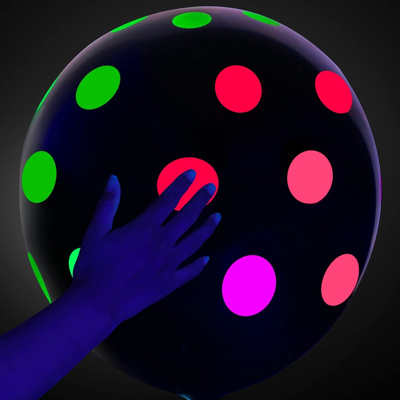 10 Pcs 18 Inch Large Neon Glow Balloons Neon Glow Latex Balloons UV Blacklight Party Balloons Fluorescent Reactive Glow Balloons Mini Polka Dots Balloons for School Birthday Wedding Arch Party(Black)