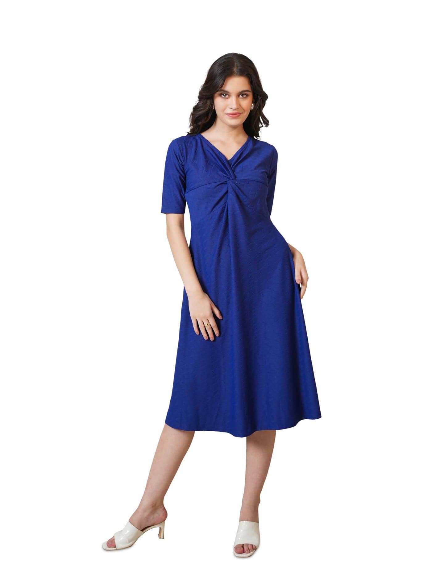 PURVAJA Women’s A-line Midi Length Dress (Nisi-045-Navy_Navy-Blue_XX-Large)