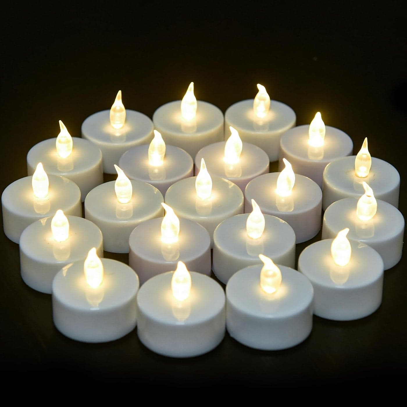 VETOUR Flameless Tea Lights Candles Realistic LED Flickering Operated Tea Lights Steady Battery Tealights Long Lasting Electric Fake Candles in White 24pcs Decoration for Party and Gifts Ideas