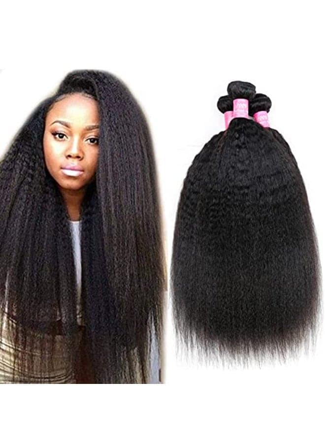 Odir Kinky Straight Bundles Human Hair 18 20 22 Inch Unprocessed 9A Brazilian Yaki Straight Virgin Hair 3 Bundles Remy Hair Extensions Natural Color