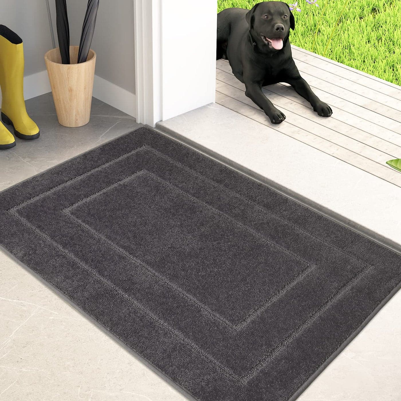 PURRUGS Dirt Trapping Door Mat 24 x 355 NonSlipSkid Machine Washable Entryway Rug Dog Doormat Super Absorbent Welcome Mat for Muddy Wet Shoes and Paws Grey