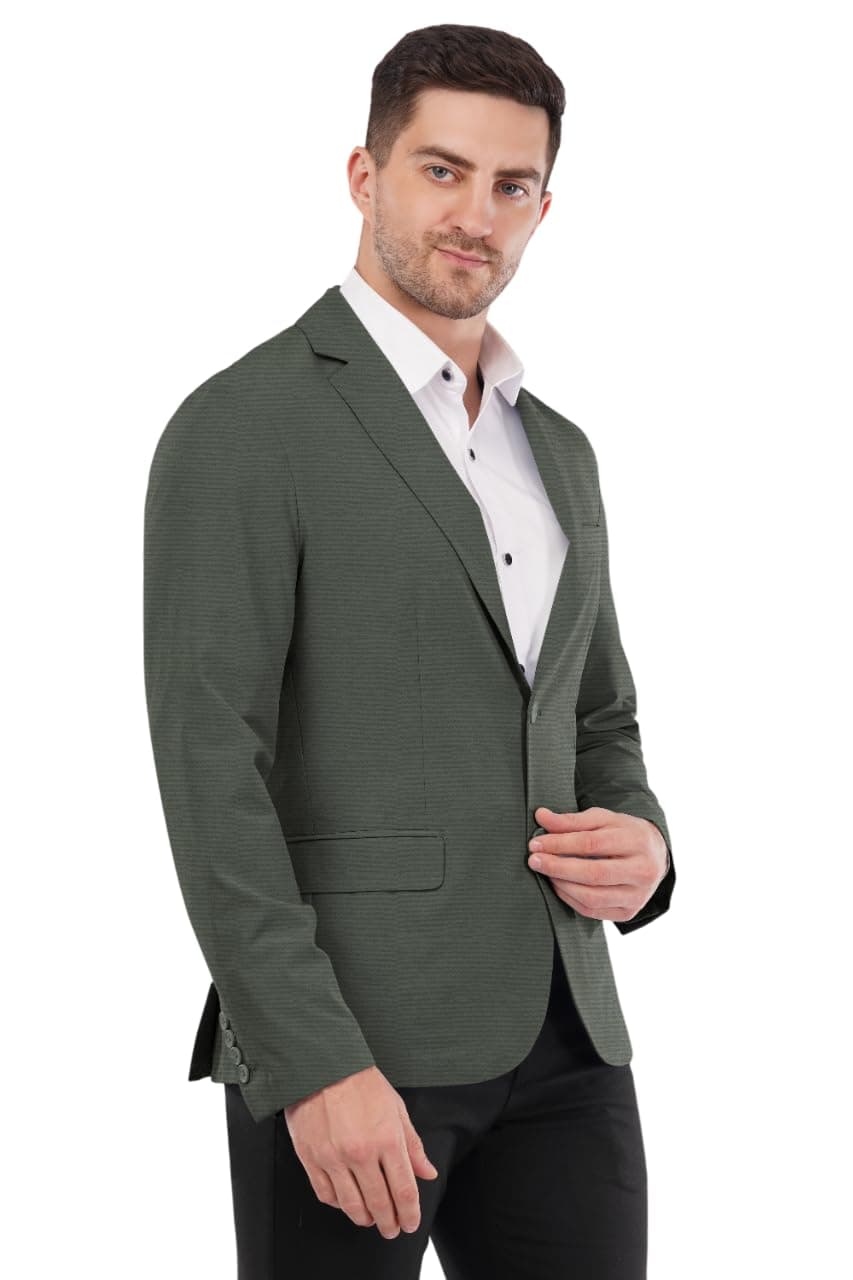 SaintX Men's 4-Way Stretchable Summer Blazer | Breathable Unlined Knitted Coat | Feels Like a Comfortable Overshirt | Modern Slim Fit | Everyday Essential For Smart Casual & Office Wear (JK07_MGRN_38)