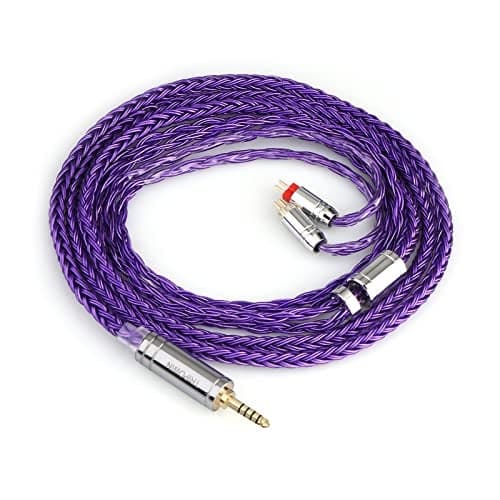Linsoul Tripowin Zonie IEM Cable, 16 Core Silver Plated Earphone Upgraded Cords, 1.25m SPC in Ear Monitor Cable for 7hz Zero:2 Orchestra Lite Cadenza Hype4 Supermix4(2pin 0.78mm, 4.4mm)(Violet)