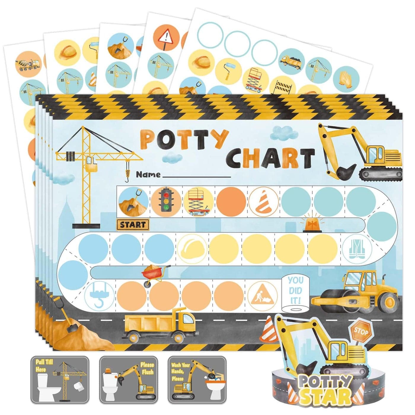 WERNNSAI Potty Training Chart Construction Toilet Training Reward Chart with 270 Potty Training Stickers Crown Sticker Chart for Girls Toddler Kids Potty Training for Ideal Gift Birthday