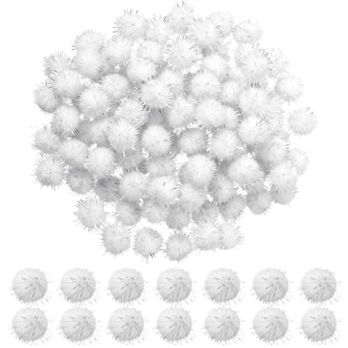 100Pcs Glitter Tinsel Pom Poms Sparkle Balls Cat Fuzzy Toys Balls Glitter Fluffy Craft Pompoms for DIY CraftParty DecorationCat Toys 15mmWhite