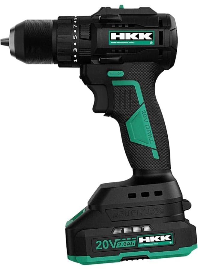20V Cordless Drill Driver – Brushless Motor, 2000mAh Battery, 70N.m Torque, Speed (0-600/2000RPM), 13mm Chuck, 19+1 Settings – for Wood, Metal Drilling & Screw Fastening
