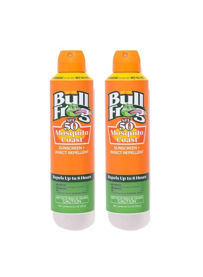 Mosquito Coast Sunscreen SPF50 + Insect Repellant 5.5oz Continuous Spray, 2pk