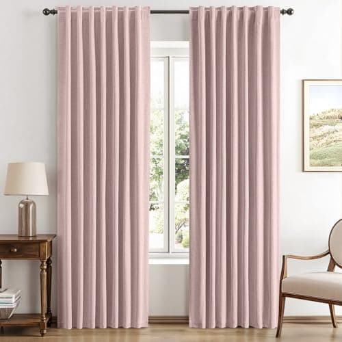 MIULEE 100% Blackout Linen Curtains for Bedroom, Pink Solid Luxury Decor Thermal Insulation Room Darkening Drapes for Living Room Nursery Back Tab Rod Pocket 42 x 84 Inches, 2 Panels