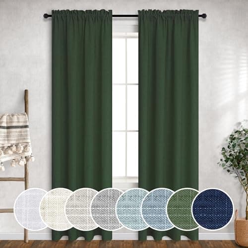 Mrs.Naturall Hunter Green 36x84 Inch Length Rod Pocket Sheer Linen Blended Curtains