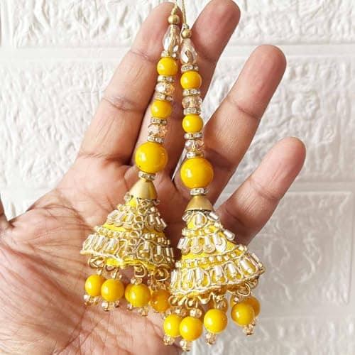 Adikala Craft Store Ethnic Nalki Cone Latkan Tassel Pack of 2 for Saree Pallu, Blouse, Suits, Dupatta, Lehenga Decor (Yellow 1Cone)