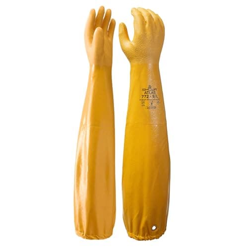 SHOWA Atlas 772 Double Nitrile Coated Full-Arm Chemical Resistant Safety Glove with Cotton/Poly Liner, 20 Mil Thick, 26" Length, Medium (12 Pair)