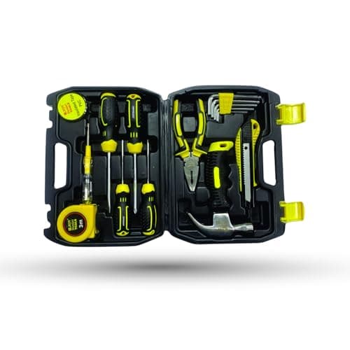 Jon Bhandari Tools 16pc Premium Hand Tool Kit Set for Home, DIY, Professional Use – Household Repair & Maintenance Tool Box with Screwdriver, Plier, Claw Hammer, Utility Knife, Hex Key, Measuring Tape