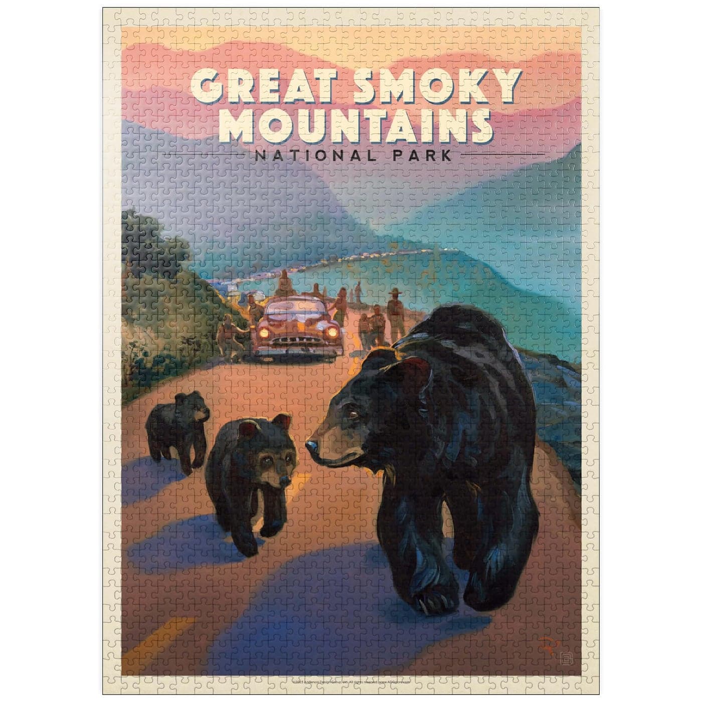MyPuzzle Great Smoky Mountains National Park Bear Jam Vintage Poster Premium 1000 Piece Jigsaw Puzzle for Adults