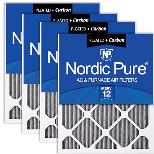 Nordic Pure 20x20x1 (Actual Size: 19 1/2 x 19 1/2 x 3/4) Furnace Air Filters MERV 12 Pleated Plus Carbon 4 Pack