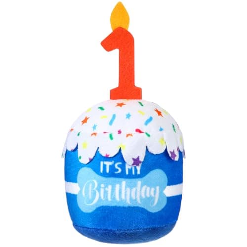 Dansydaisy Dog Birthday Cake Toy Accessories for Girl Boy Gifts Squeaky Plush Toy for Dog Birthday Party Decor Favor for Large Medium and Small Dogs 1stBlue