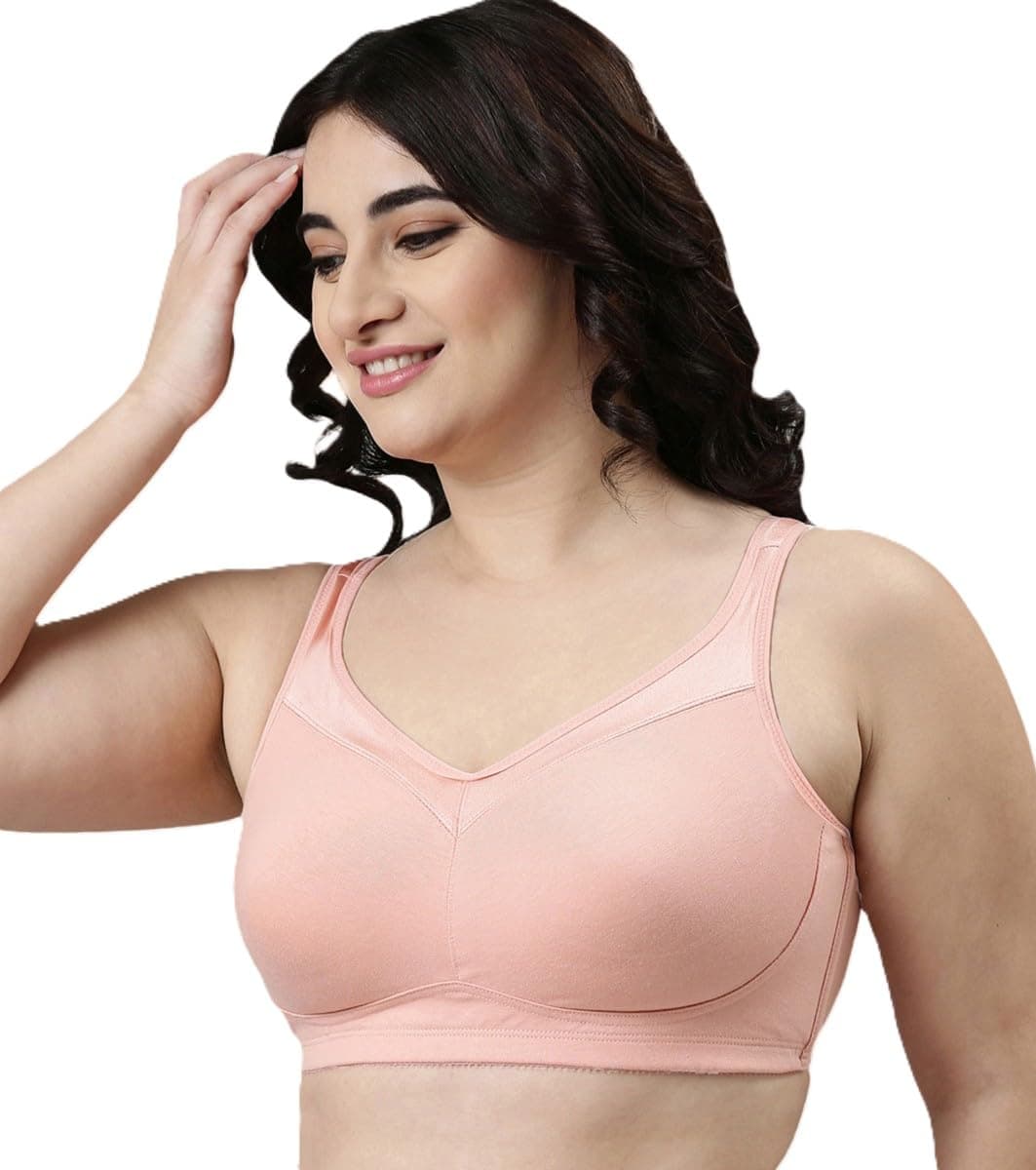 Enamor A112 Smooth Super Lift Classic Full Support Bra - Stretch Cotton, Non-Padded, Wirefree & Full Coverage Peach Blush