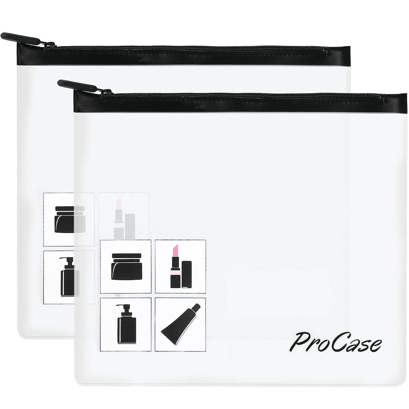ProCase TSA Approved Fly Travel Toiletry Bag Makeup Pouch Durable QuartSize CarryOn Clear Small Handy Bag with Zipper for Liquids Bottles Tubes Cosmetics Container 2Pack