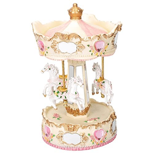 Elanze Designs Cupid Rose Garland Horses Musical Carousel 10 inch Rotating Figurine Plays Tune Carousel Waltz