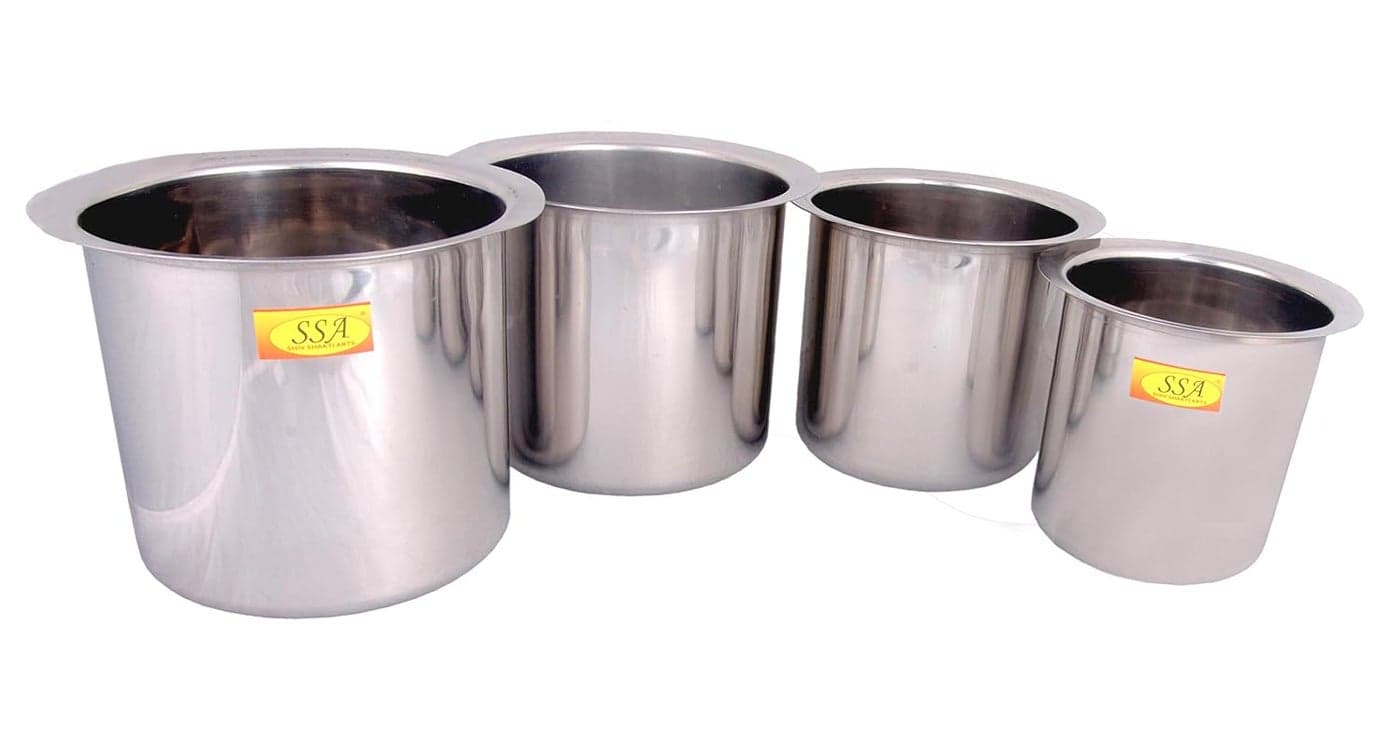 SHIV SHAKTI ARTS® Stainless Steel Tapeli/Long Ganj/Milk Pot/Patila/Container Set For Serving & Store Food - Heavy Gauge - (Big, Set Of 4 Pcs)
