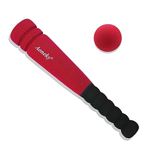 Aoneky Min Foam Baseball Bat and Ball for Toddler - Indoor Soft Super Safe T Ball Bat Toys Set for Kids Age 1 Years Old, Best Gift for Children, 11.8 inch (Red)