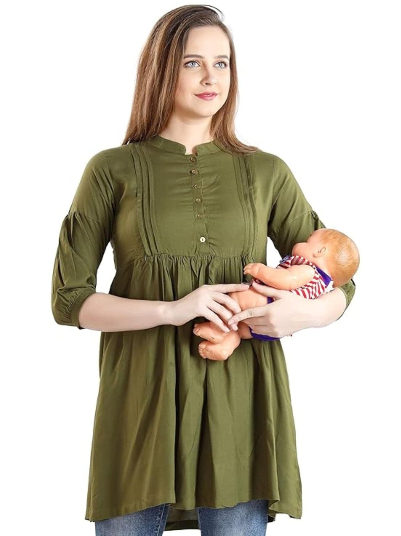 AV2 Women's Cotton Tunic Regular Fit Kurti Top (8044CXL_Green, Olive_X-Large)