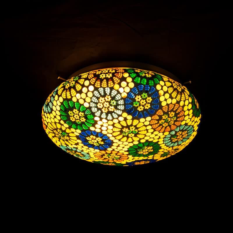 Earthenmetal Coloured Flower Design Yellow Coloured Mosaic Glass Ceiling Light