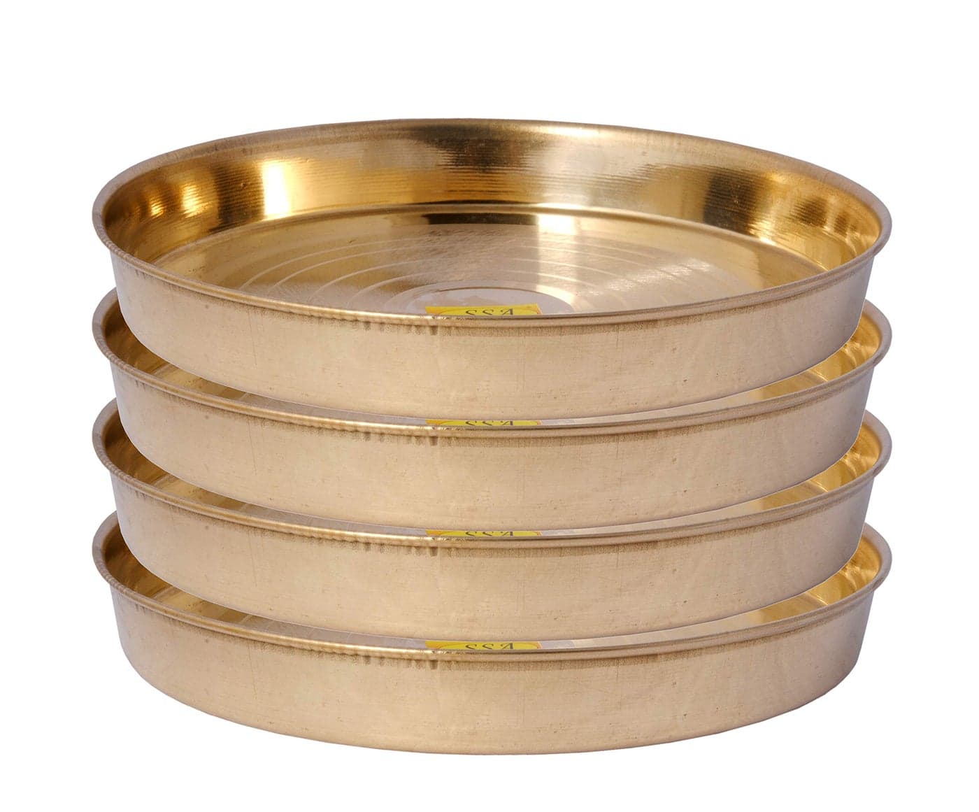 SHIV SHAKTI ARTS® Pure Brass Dinner Plate/Thali Set for Pooja & Serving Purpose (Silver Touch Khomcha Design, 25.5 cm Each) - 4 Piece
