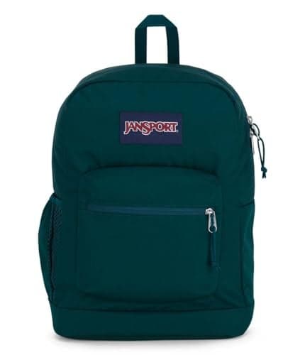JanSport Cross Town Plus Backpack - Large Main Compartment, Side Water Bottle Pocket, 15-Inch Padded Laptop Sleeve - Deep Juniper
