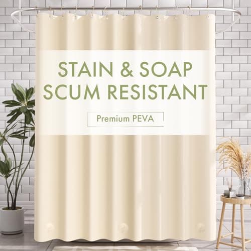 AmazerBath Shower Curtain Liner 72x72 Beige Shower Curtain Liners Lightweight Plastic Shower Liner Cute PEVA Waterproof Cream Shower Curtains for Bathroom with 3 Magnets and 12 Grommets