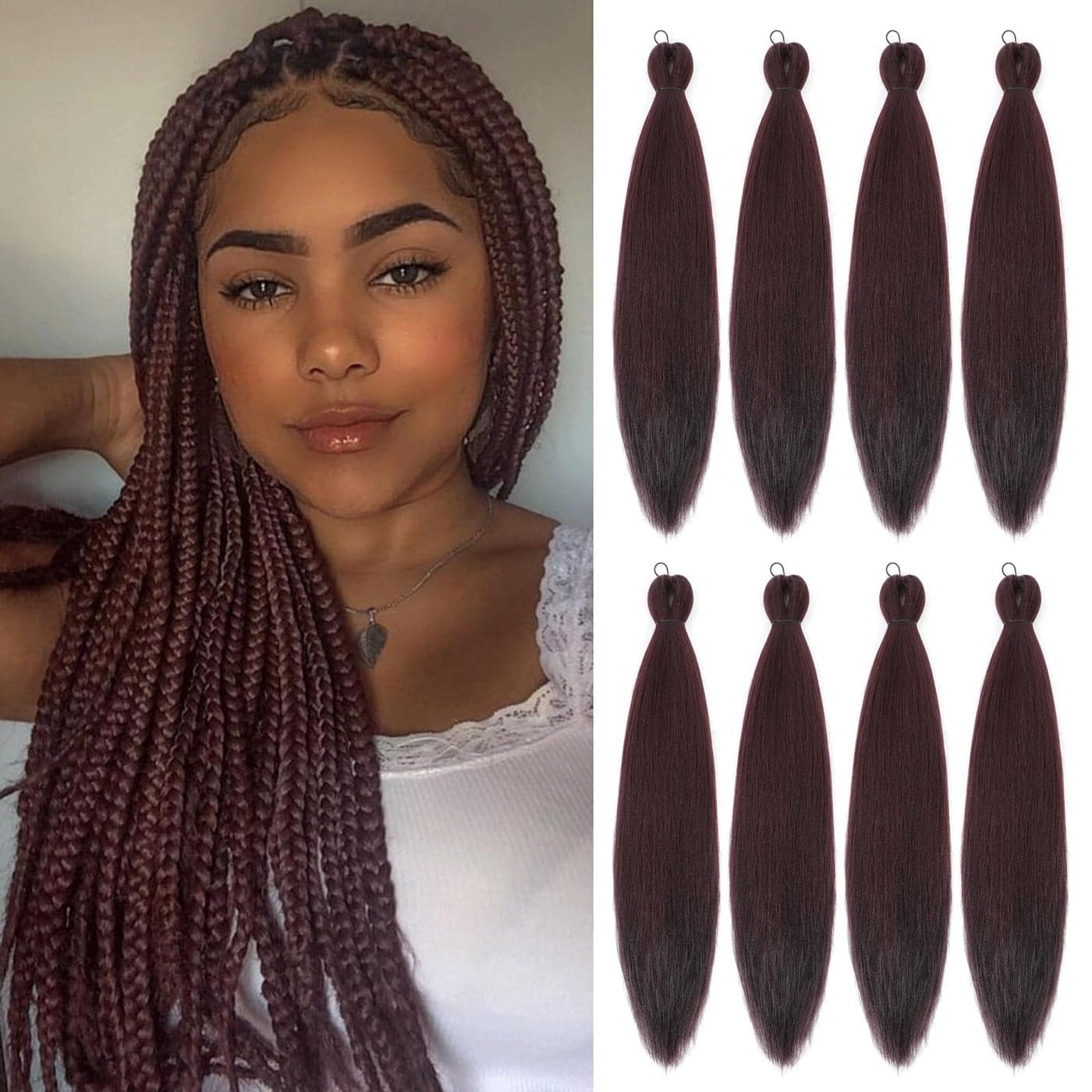 ROSDINA Prestretched Braiding Hair 30 Inch 8 Packs Burgundy Wine Red Braiding Hair For Twist or Box Braids Yaki Texture Hot Water Setting Synthetic Long Braiding Hair Extensions 30 Inch 99J8P