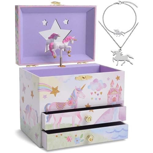 Jewelkeeper Unicorn Jewelry Box - Little Girls Jewelry Set - 3 Storage Compartments - Gift for Unicorn Themed Collectors - Music Box for Girls - The Beautiful Dreamer Tune - 7 x 4.5 x 6 inches