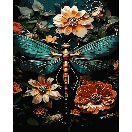 Dragonfly Paint By Numbers Kit For Adults Beginner Adult Paint By Number Kits On Canvas Dragonfly Flower Oil Painting Kit For Beginners Adults For Gift Home Wall Decor 16x20 InchWithout Frame