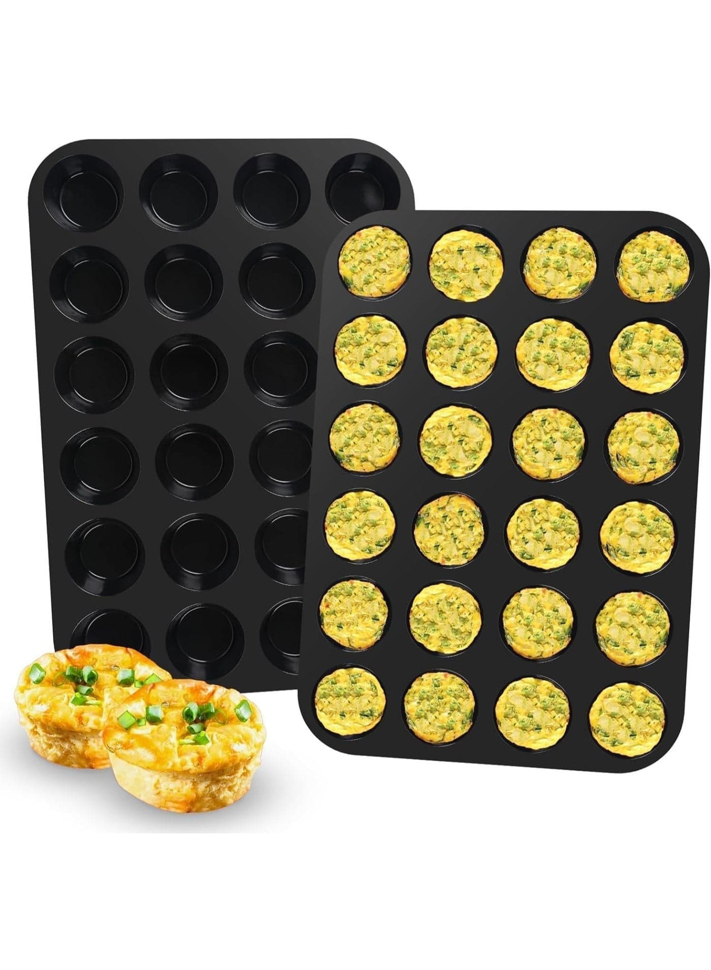 2 Pack Muffin Pan for Baking, 24 Cups Non-Stick Mini Cupcake Baking Pan, BPA-Free Carbon Steel Baking Mold for Muffins, Cupcakes, Egg Bites, Black