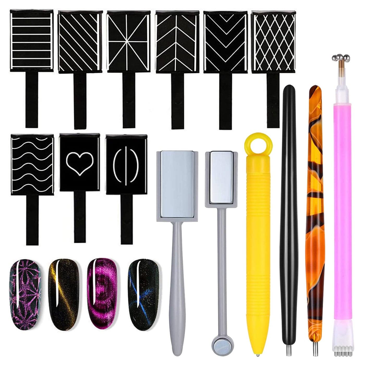 WOKOTO 15pc Cat Eye Nail Art Tools Gradient Design Magnet Pens Wand for Magnetic Nail Polish