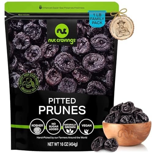 NUT CRAVINGS Dried Prunes Pitted Unsweetened Dry Plums No Sugar Added Unsulphured 16oz 1 LB Sweet Healthy Snack Vegan Kosher Resealable Bag